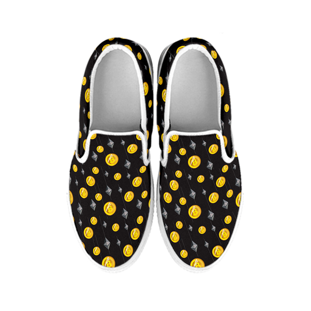 Bitcoin And Ethereum Pattern Print White Slip On Shoes