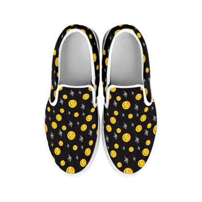 Bitcoin And Ethereum Pattern Print White Slip On Shoes
