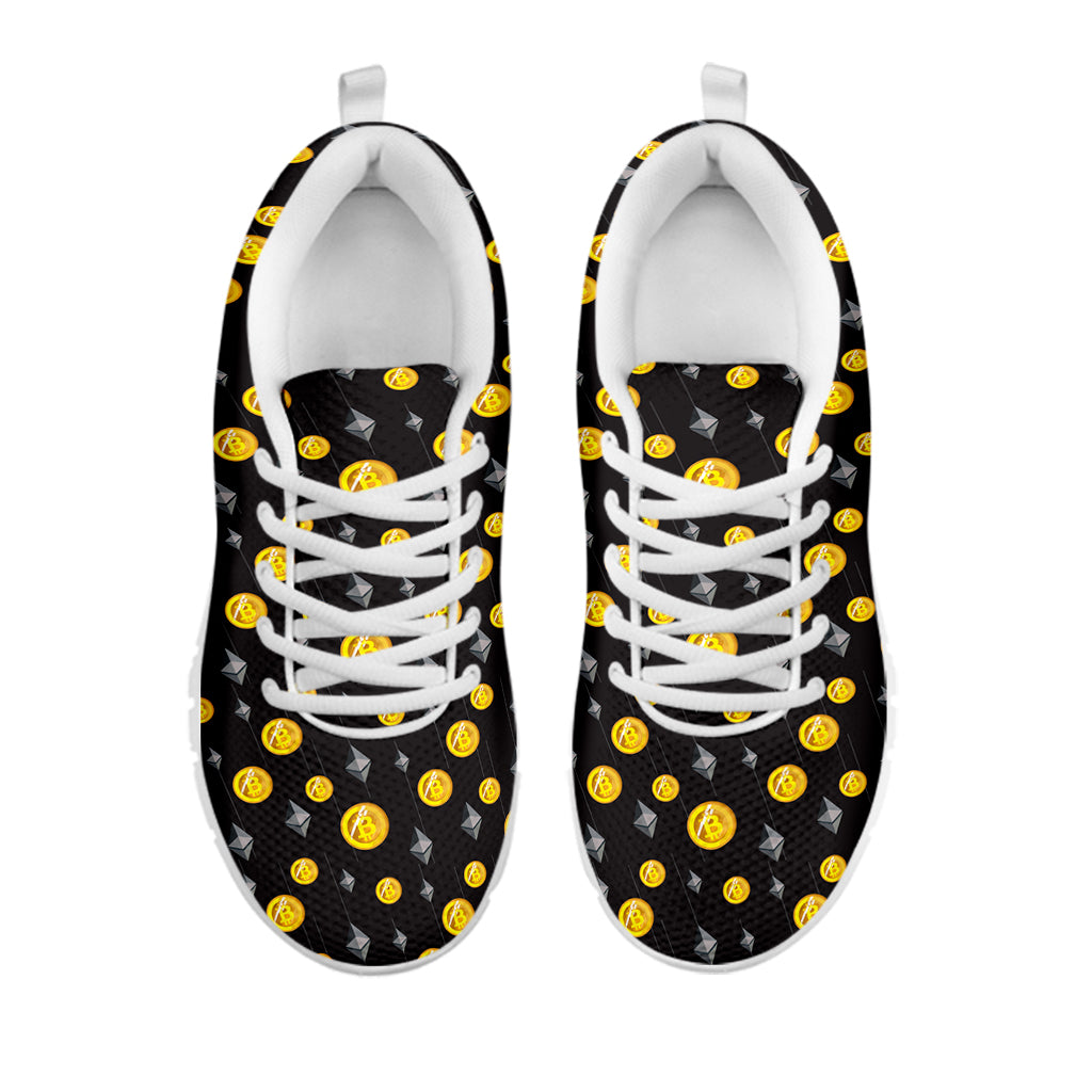 Bitcoin And Ethereum Pattern Print White Sneakers