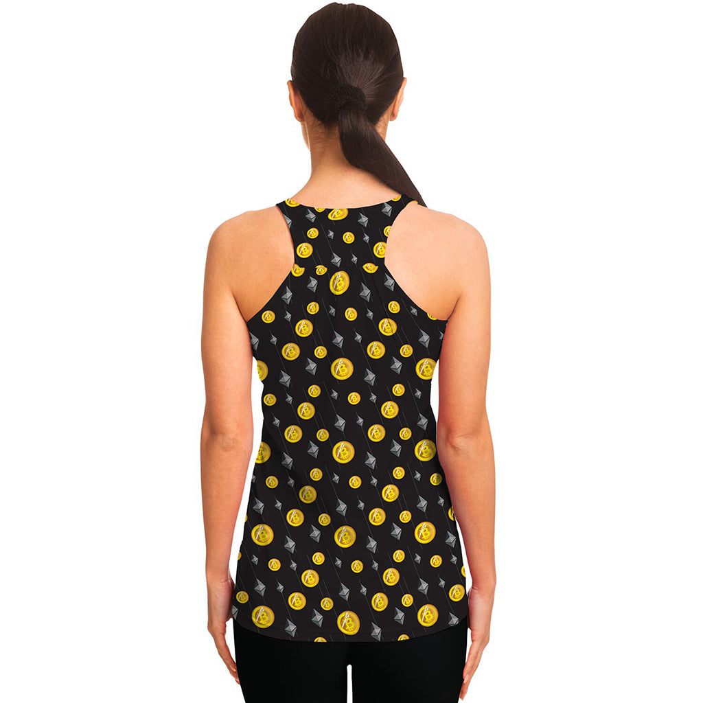 Bitcoin And Ethereum Pattern Print Women's Racerback Tank Top