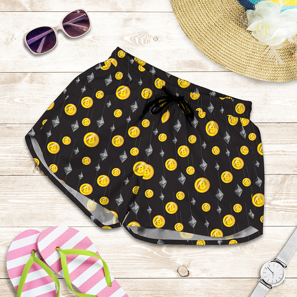 Bitcoin And Ethereum Pattern Print Women's Shorts