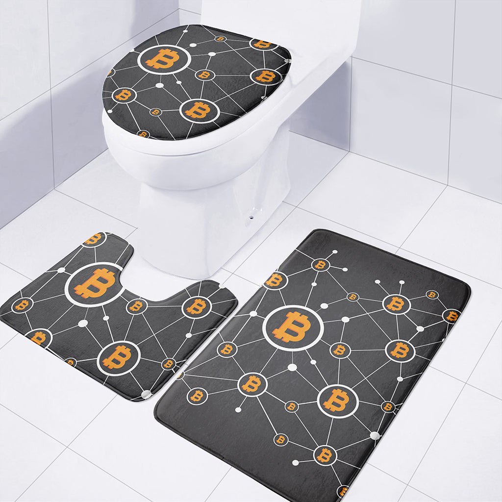 Bitcoin Connection Pattern Print 3 Piece Bath Mat Set