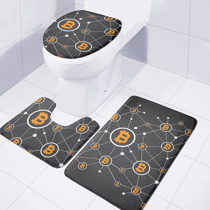 Bitcoin Connection Pattern Print 3 Piece Bath Mat Set