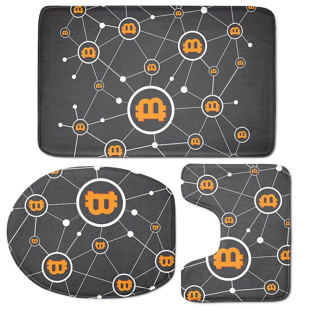 Bitcoin Connection Pattern Print 3 Piece Bath Mat Set