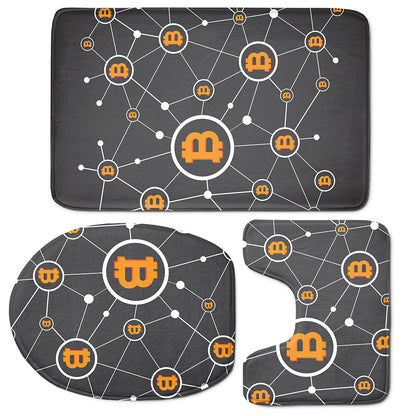 Bitcoin Connection Pattern Print 3 Piece Bath Mat Set