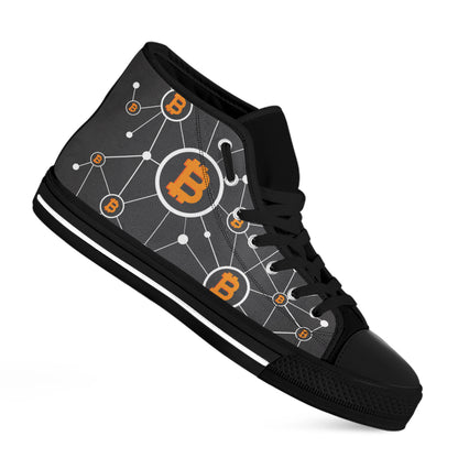 Bitcoin Connection Pattern Print Black High Top Shoes