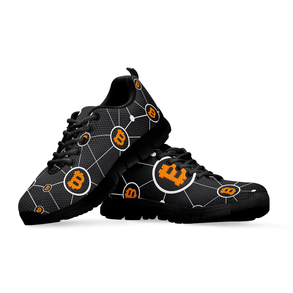 Bitcoin Connection Pattern Print Black Sneakers