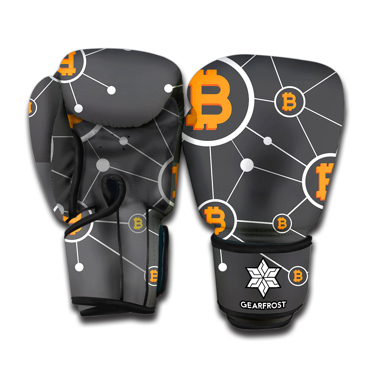 Bitcoin Connection Pattern Print Boxing Gloves