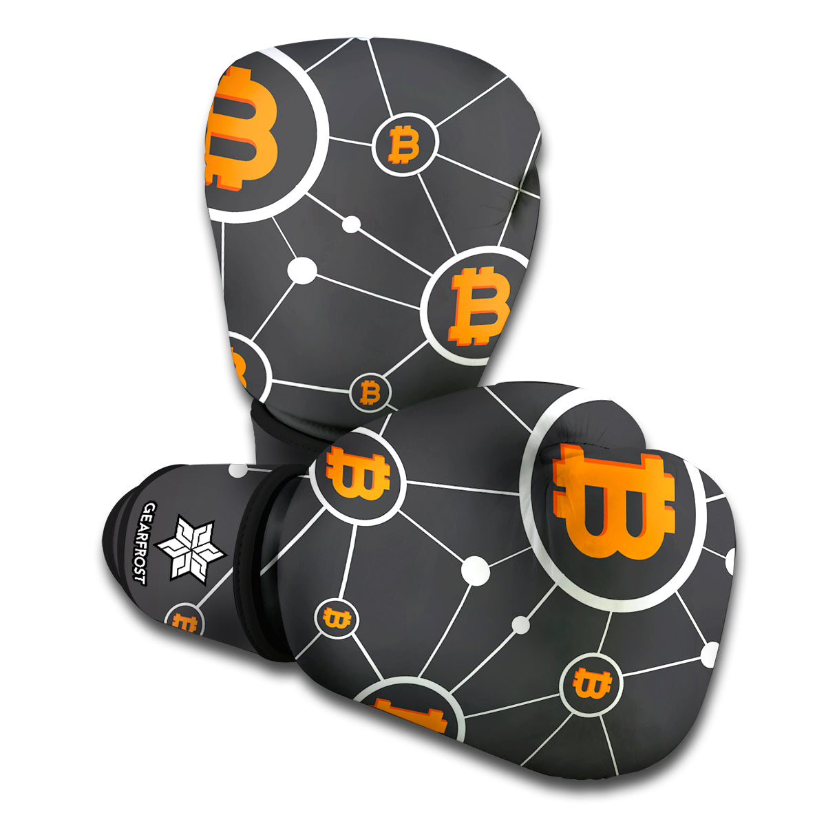 Bitcoin Connection Pattern Print Boxing Gloves