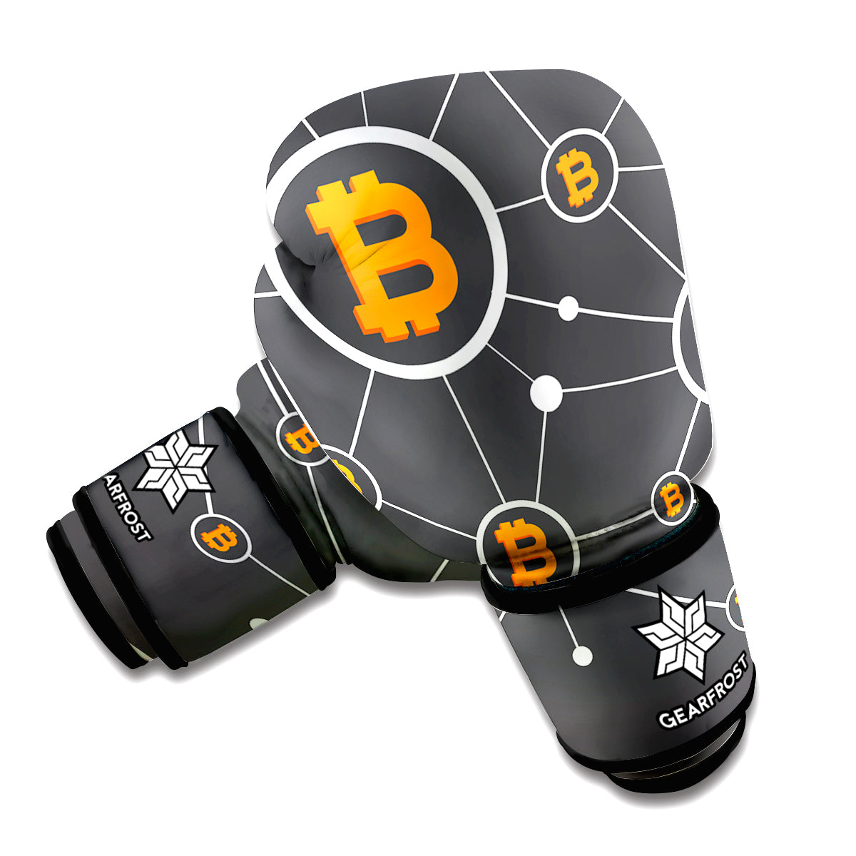 Bitcoin Connection Pattern Print Boxing Gloves