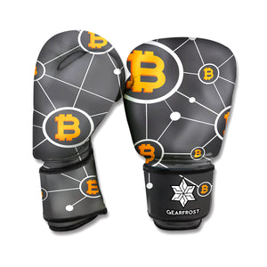 Bitcoin Connection Pattern Print Boxing Gloves