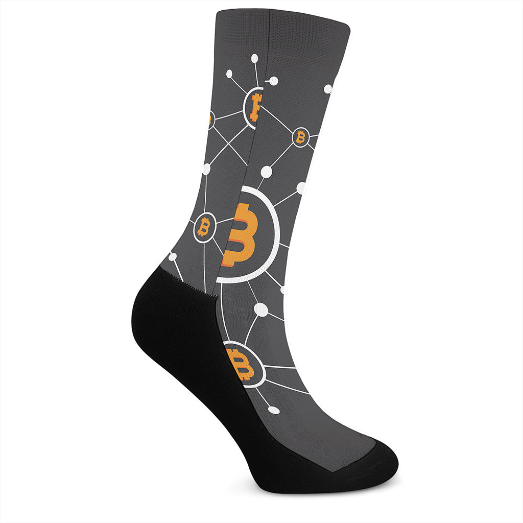 Bitcoin Connection Pattern Print Crew Socks