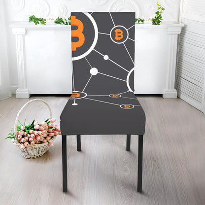 Bitcoin Connection Pattern Print Dining Chair Slipcover