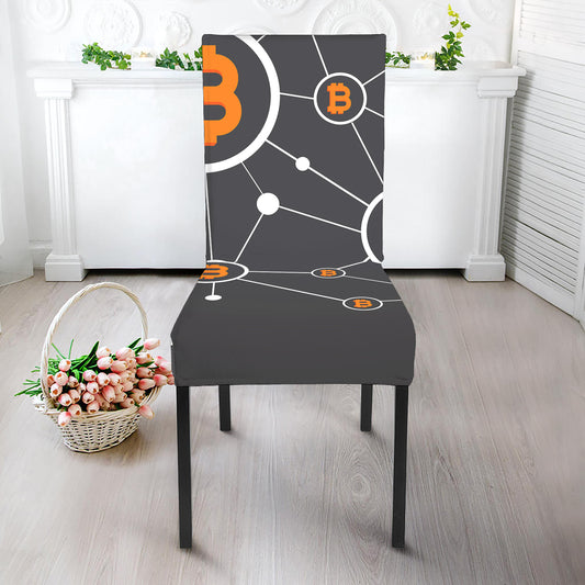 Bitcoin Connection Pattern Print Dining Chair Slipcover