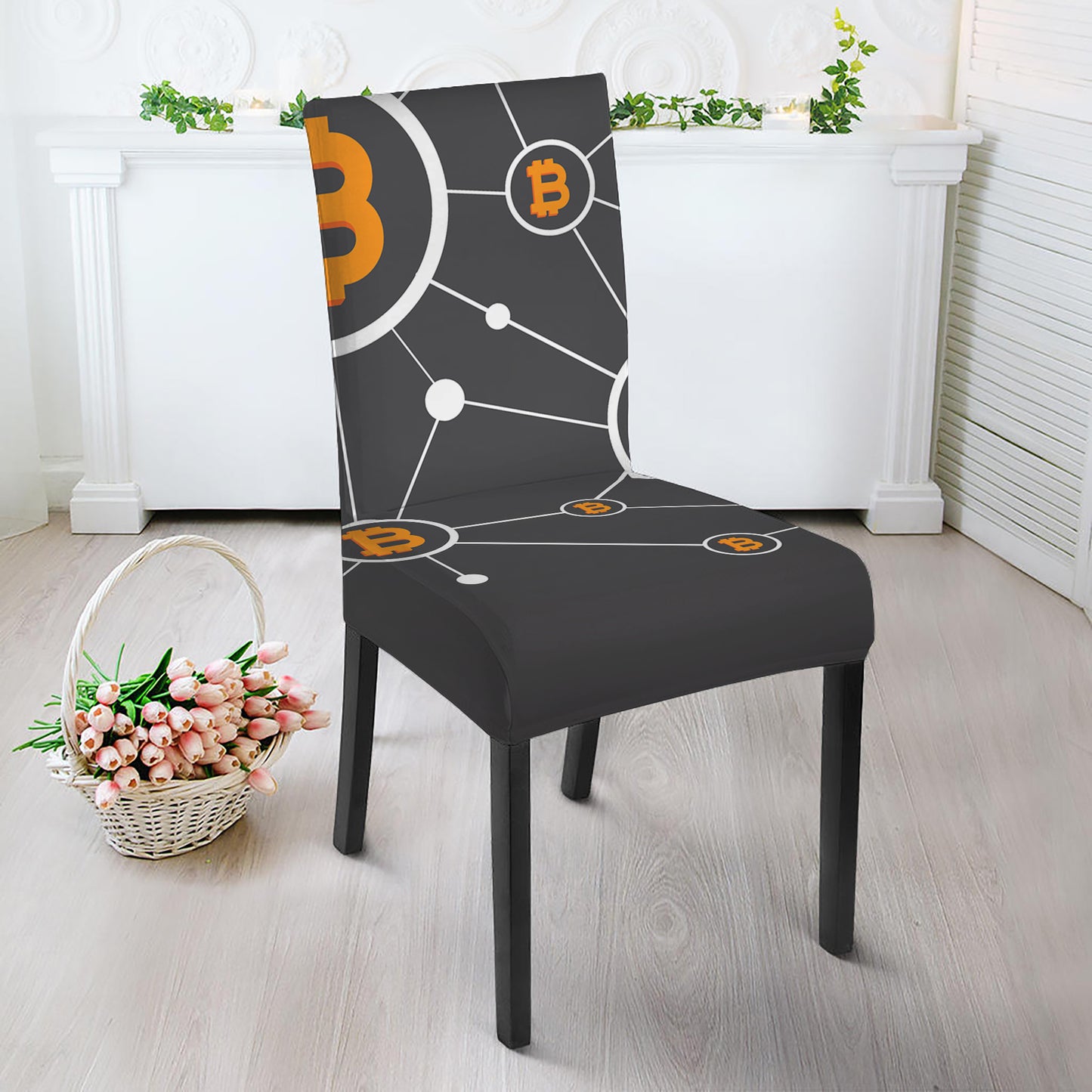Bitcoin Connection Pattern Print Dining Chair Slipcover