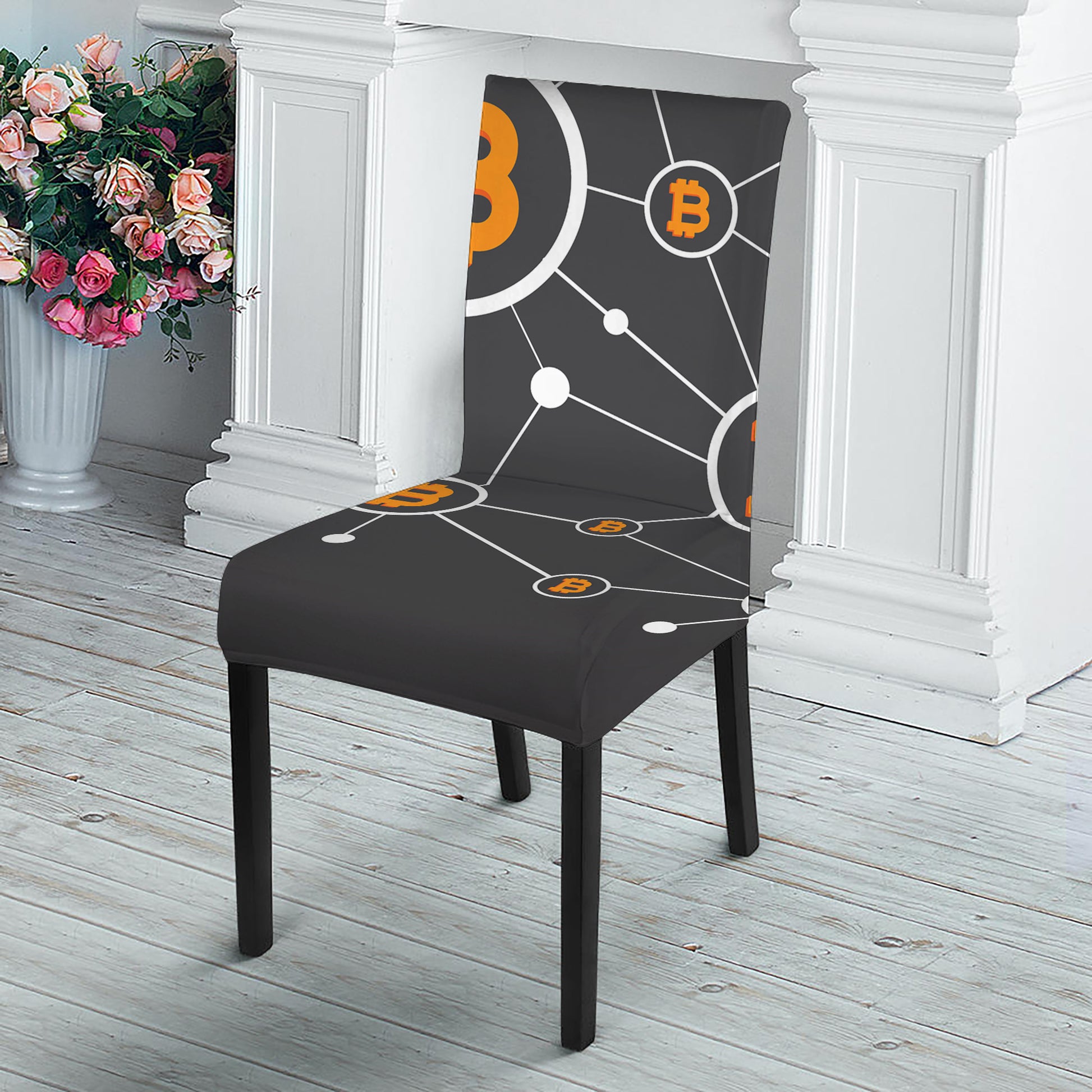 Bitcoin Connection Pattern Print Dining Chair Slipcover