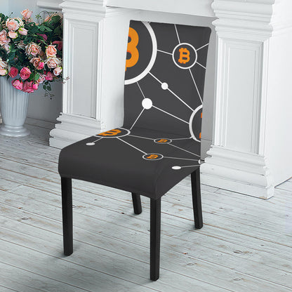 Bitcoin Connection Pattern Print Dining Chair Slipcover