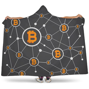 Bitcoin Connection Pattern Print Hooded Blanket