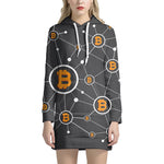 Bitcoin Connection Pattern Print Hoodie Dress