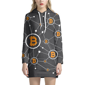 Bitcoin Connection Pattern Print Hoodie Dress