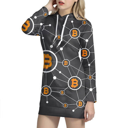 Bitcoin Connection Pattern Print Hoodie Dress