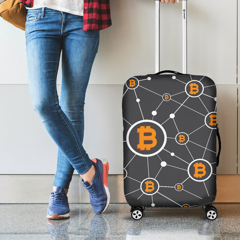 Bitcoin Connection Pattern Print Luggage Cover