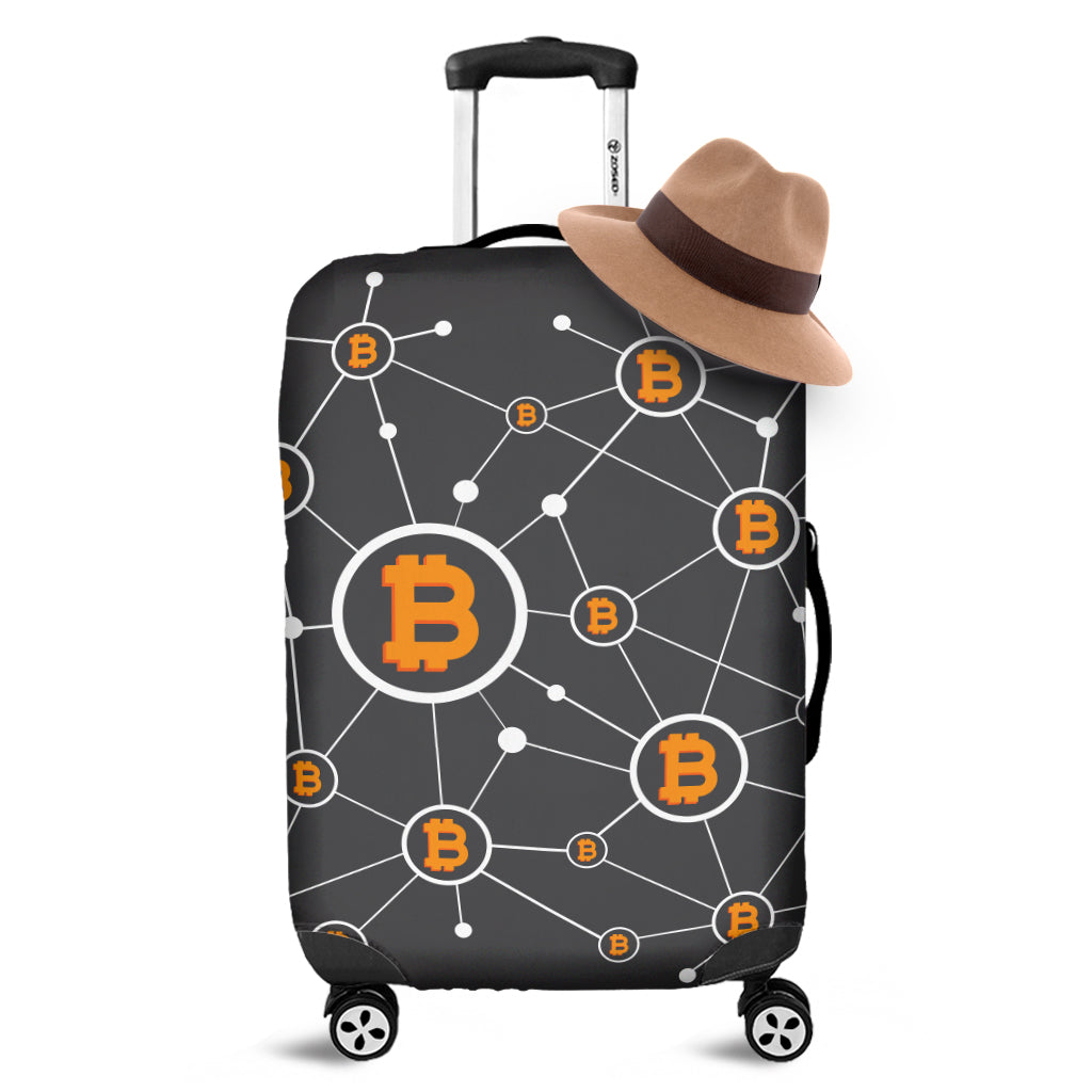 Bitcoin Connection Pattern Print Luggage Cover
