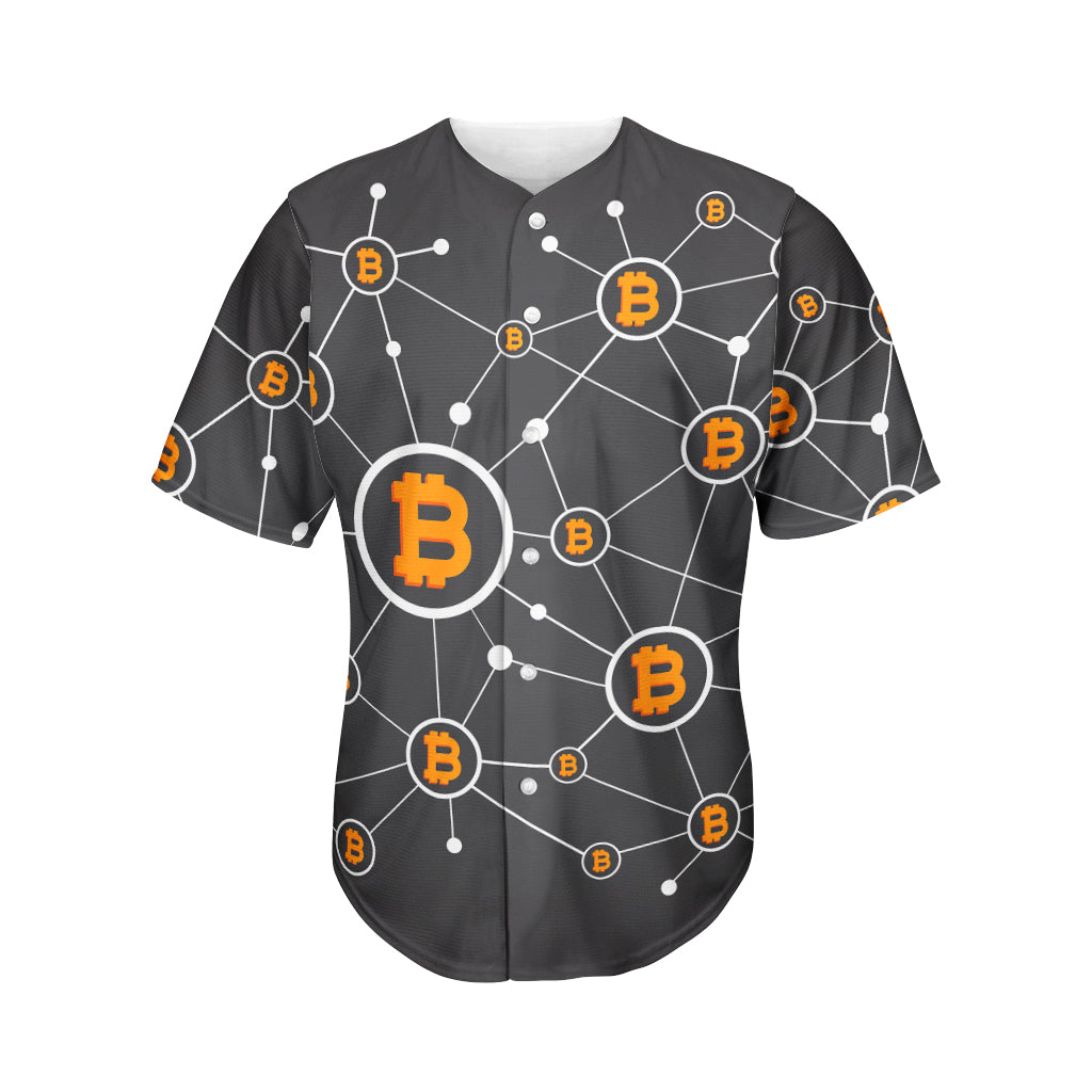 Bitcoin Connection Pattern Print Men's Baseball Jersey