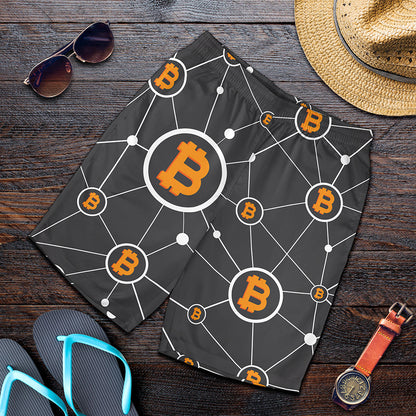 Bitcoin Connection Pattern Print Men's Shorts