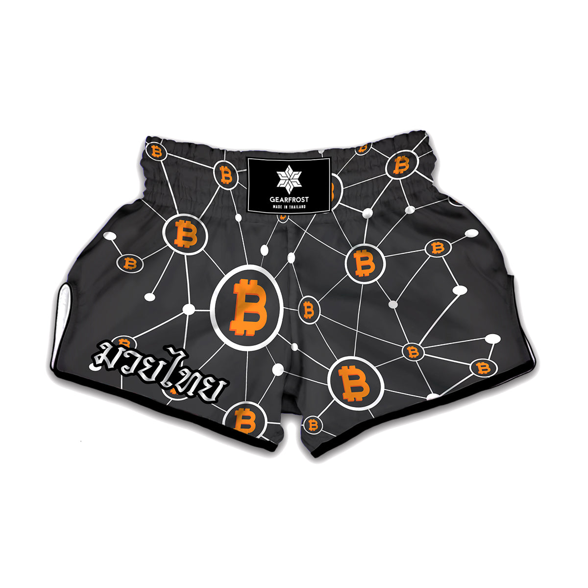 Bitcoin Connection Pattern Print Muay Thai Boxing Shorts