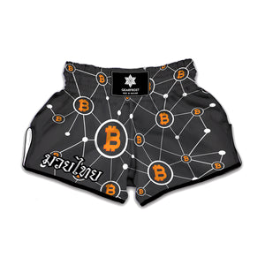 Bitcoin Connection Pattern Print Muay Thai Boxing Shorts