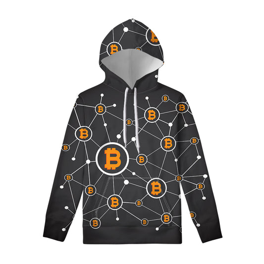 Bitcoin Connection Pattern Print Pullover Hoodie