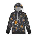 Bitcoin Connection Pattern Print Pullover Hoodie