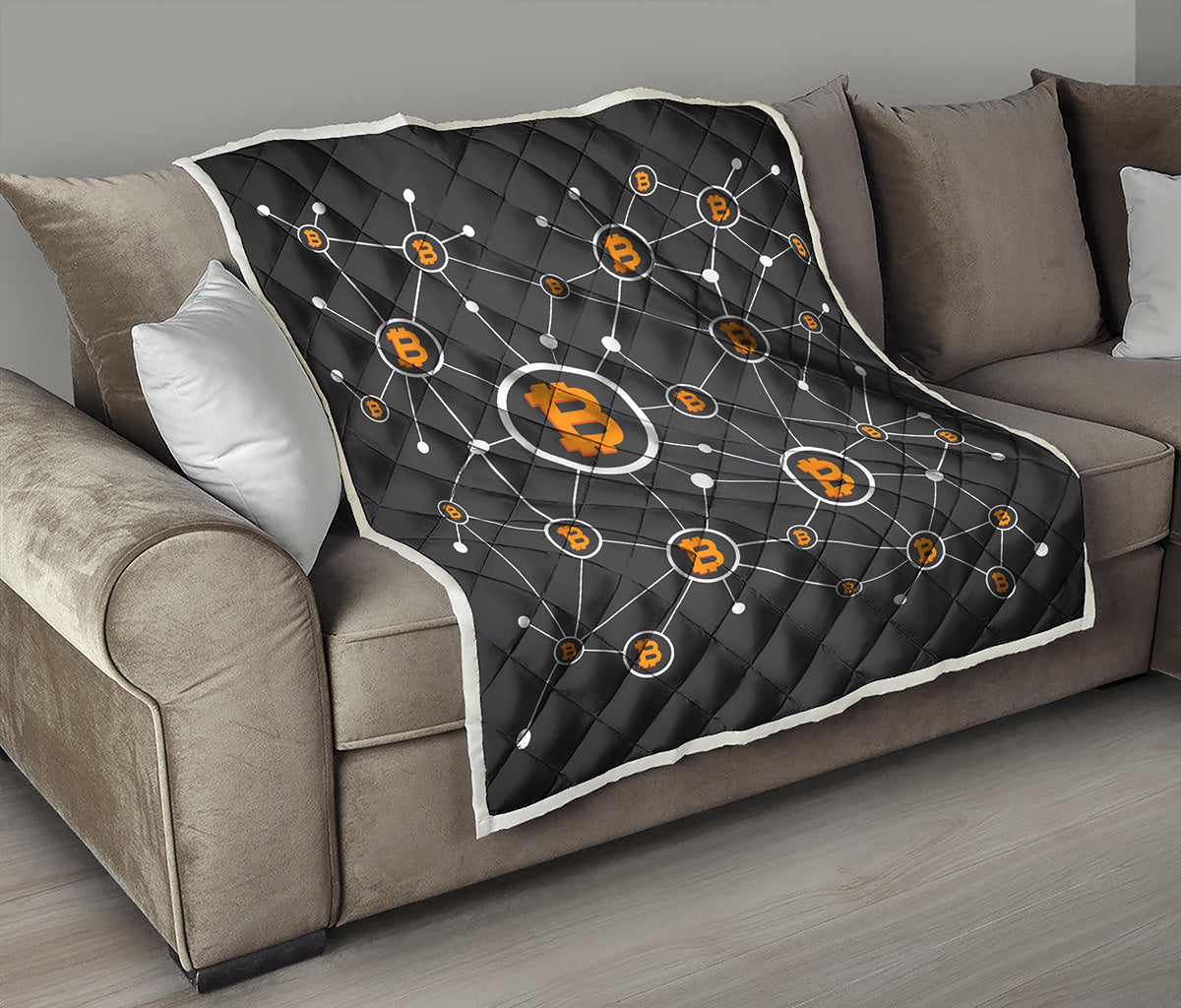 Bitcoin Connection Pattern Print Quilt