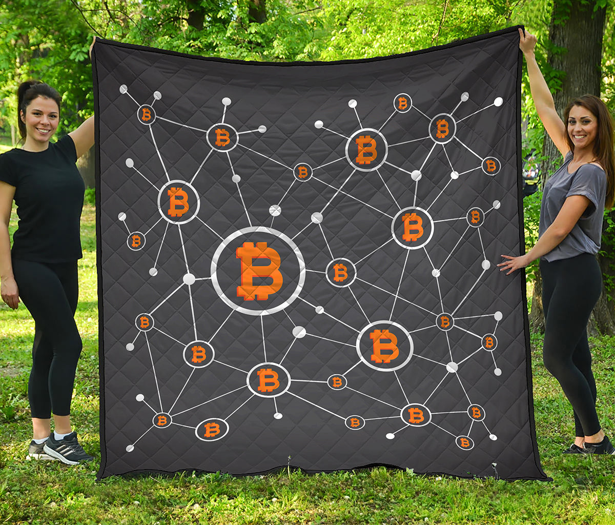 Bitcoin Connection Pattern Print Quilt