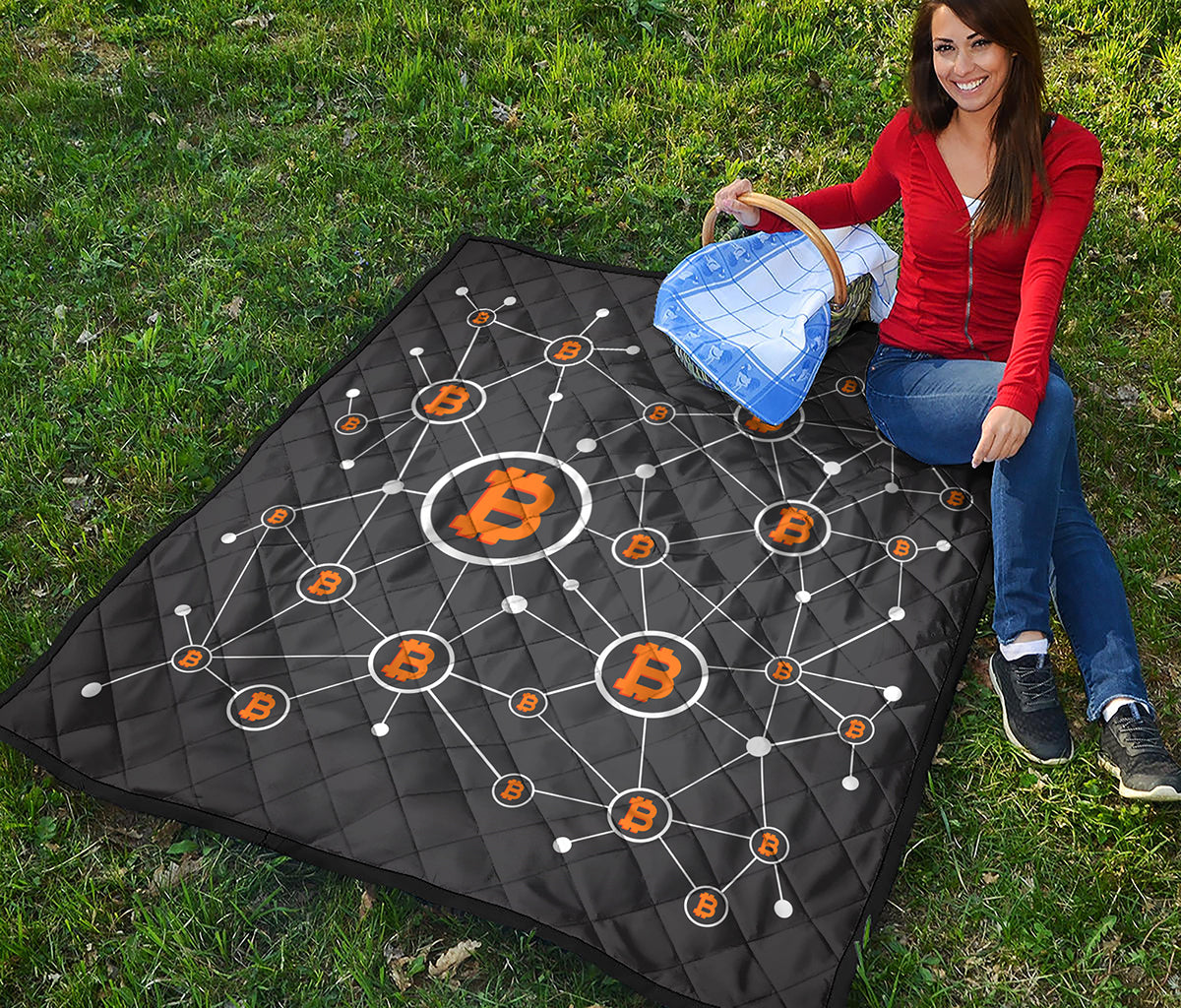 Bitcoin Connection Pattern Print Quilt