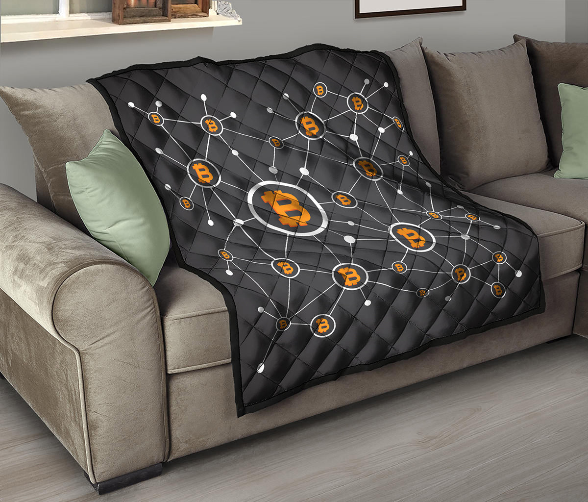 Bitcoin Connection Pattern Print Quilt