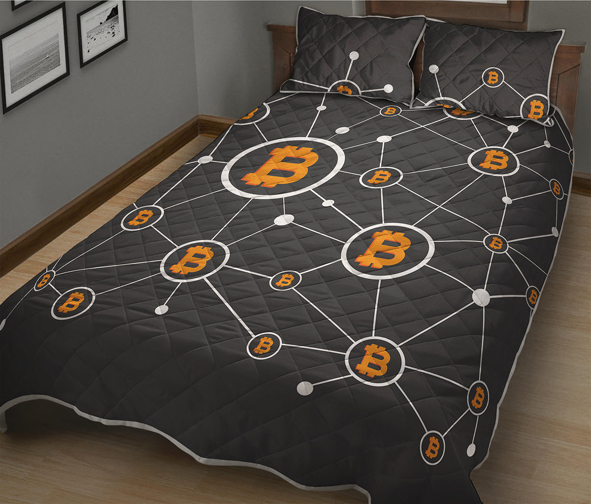 Bitcoin Connection Pattern Print Quilt Bed Set