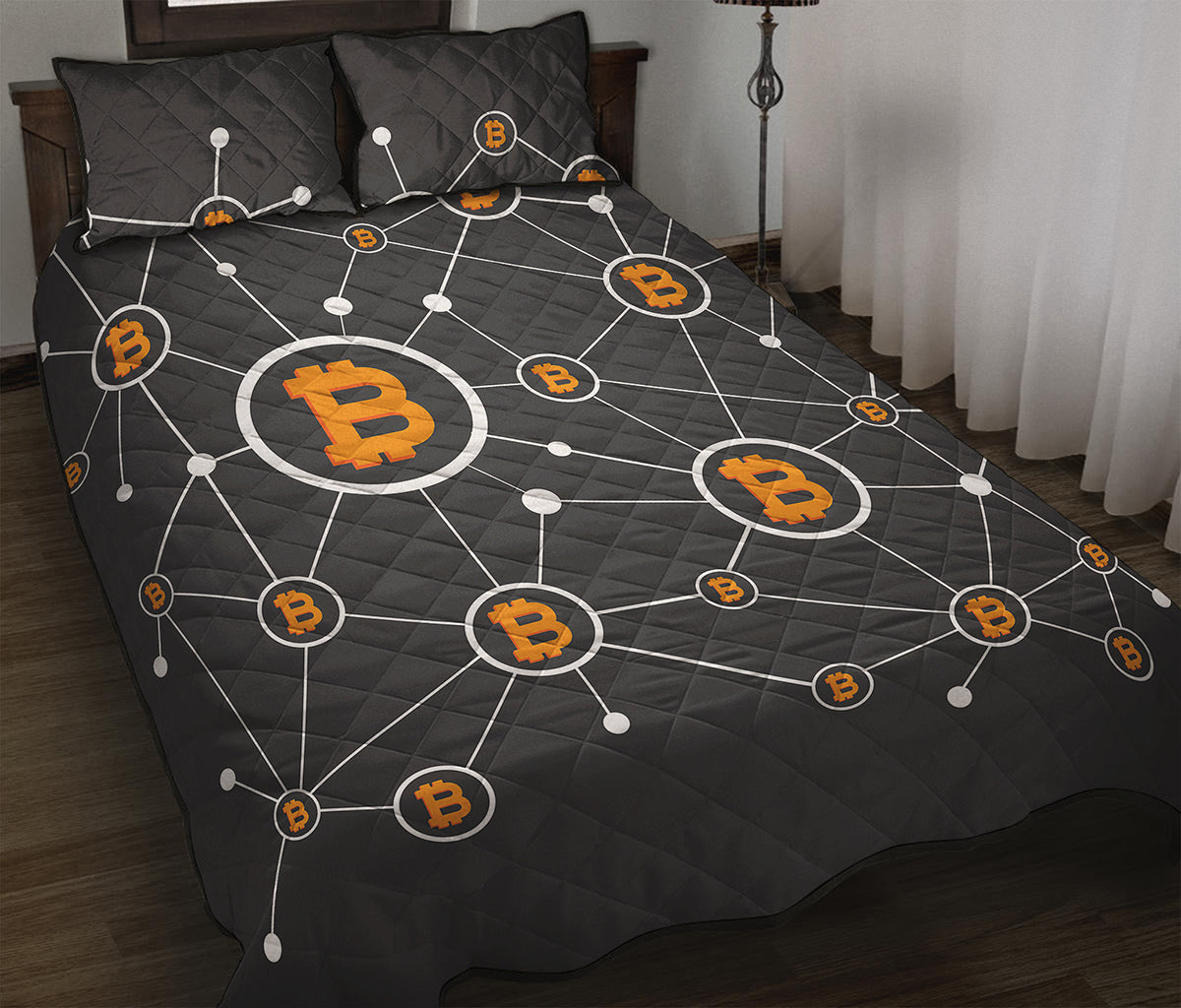 Bitcoin Connection Pattern Print Quilt Bed Set