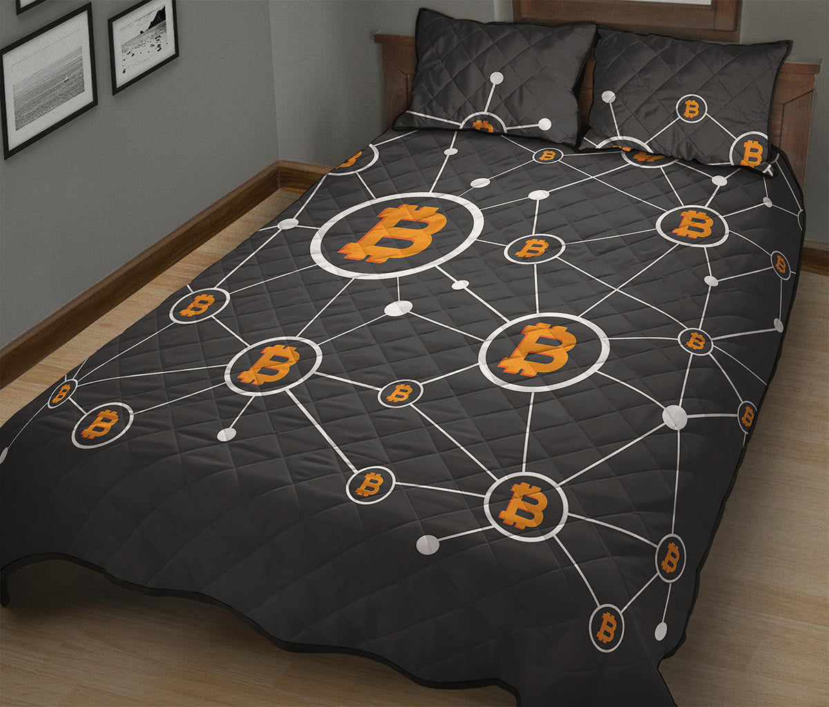 Bitcoin Connection Pattern Print Quilt Bed Set