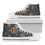 Bitcoin Connection Pattern Print White High Top Shoes