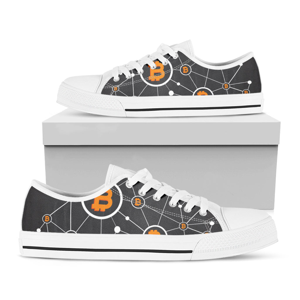 Bitcoin Connection Pattern Print White Low Top Shoes