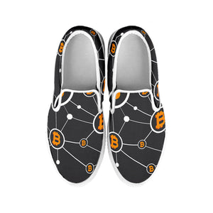 Bitcoin Connection Pattern Print White Slip On Shoes