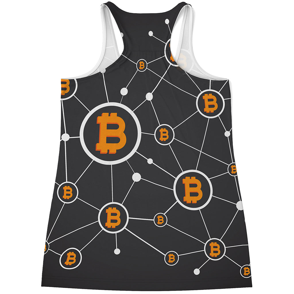 Bitcoin Connection Pattern Print Women's Racerback Tank Top