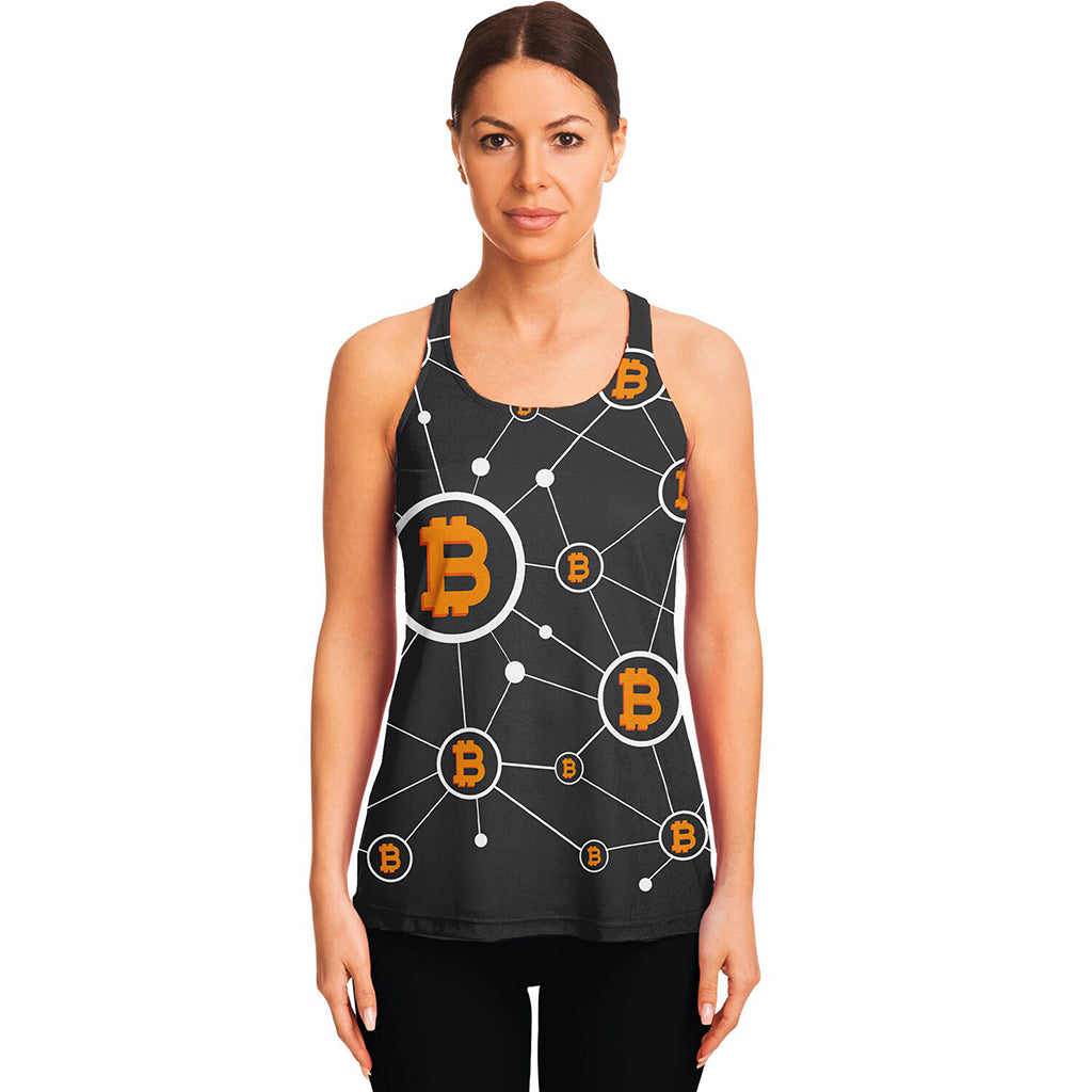 Bitcoin Connection Pattern Print Women's Racerback Tank Top