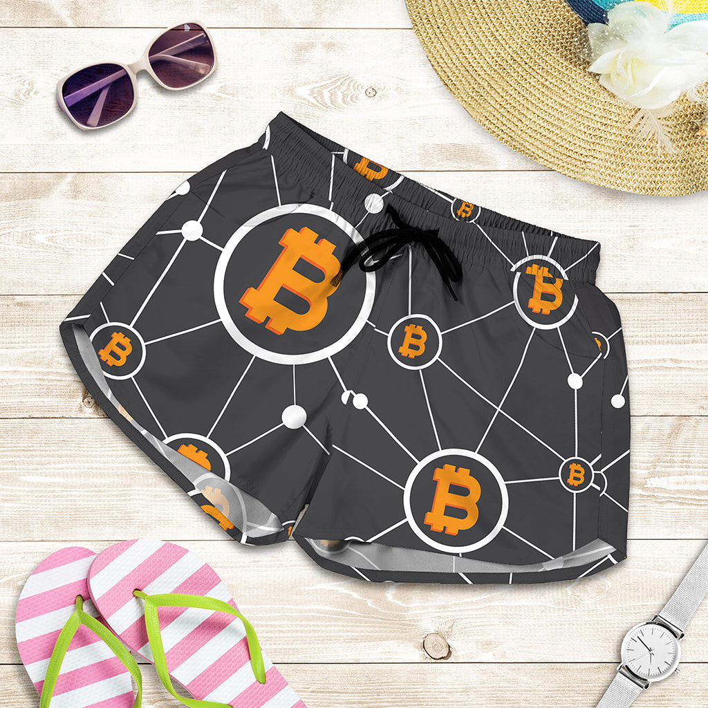 Bitcoin Connection Pattern Print Women's Shorts