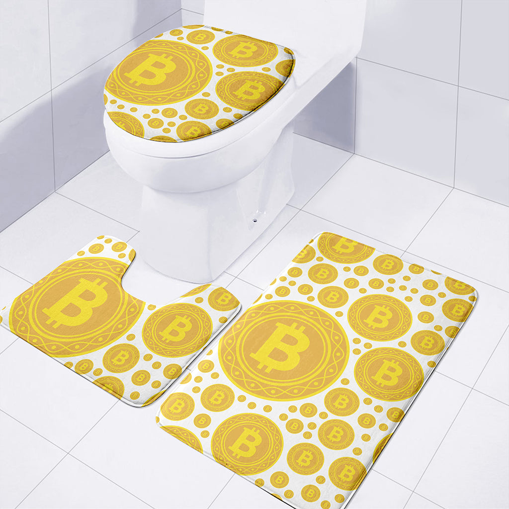 Bitcoin Crypto Pattern Print 3 Piece Bath Mat Set
