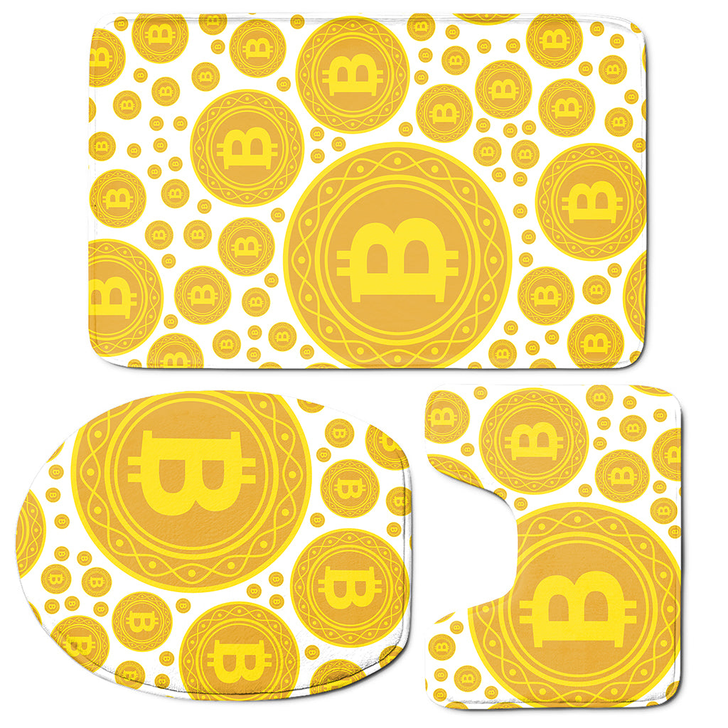 Bitcoin Crypto Pattern Print 3 Piece Bath Mat Set
