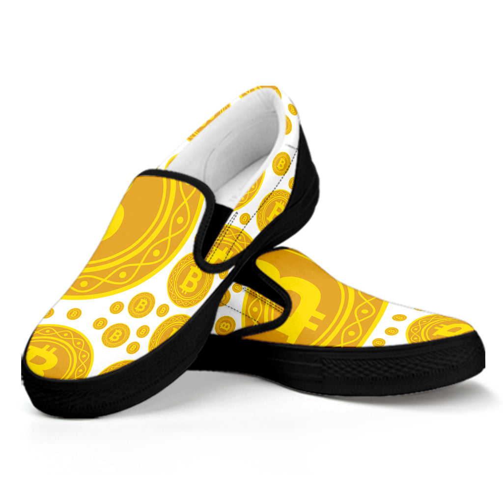 Bitcoin Crypto Pattern Print Black Slip On Shoes