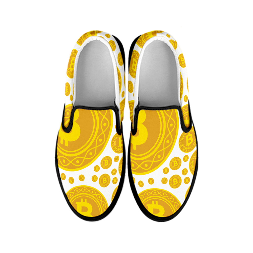 Bitcoin Crypto Pattern Print Black Slip On Shoes